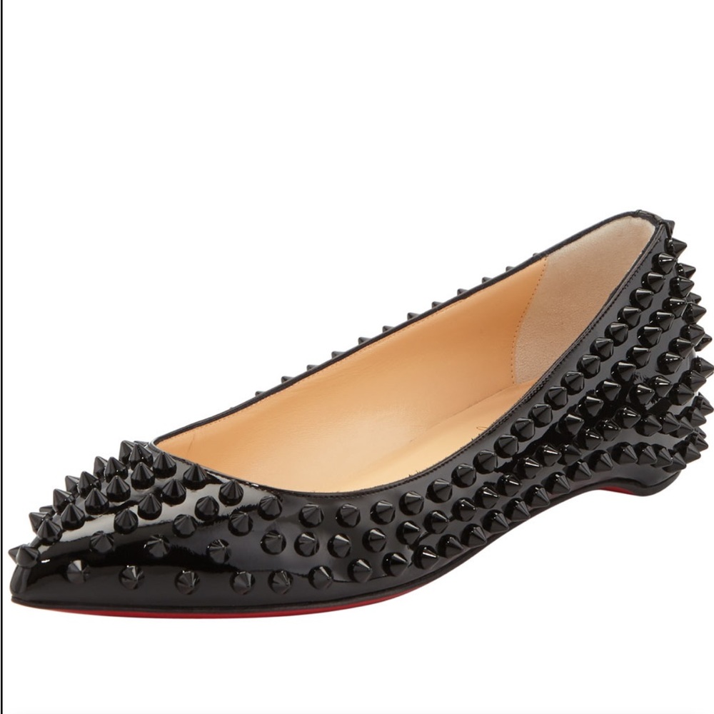 Christian Louboutin pigalle patent leather spike flats, black, EUC 0560